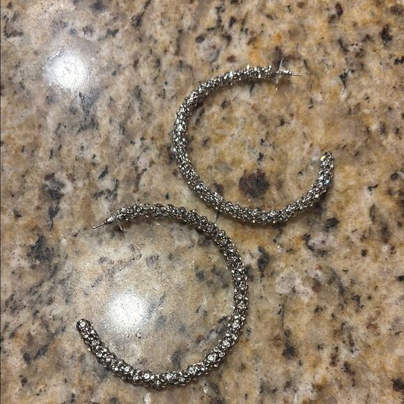 Elegant Silver Hoop Sparkle ✨ Large Hoop Earrings - Picture 1 of 8